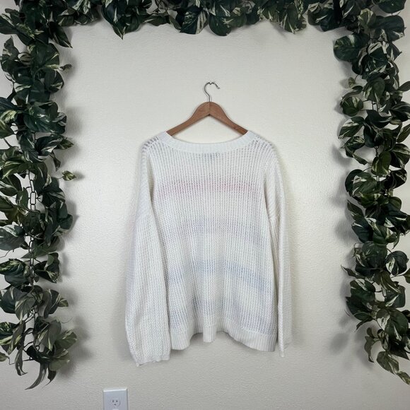 1. State Scoop Neck Loop Cable Knit Sweater White Multi Women’s Size XL - Picture 2 of 6